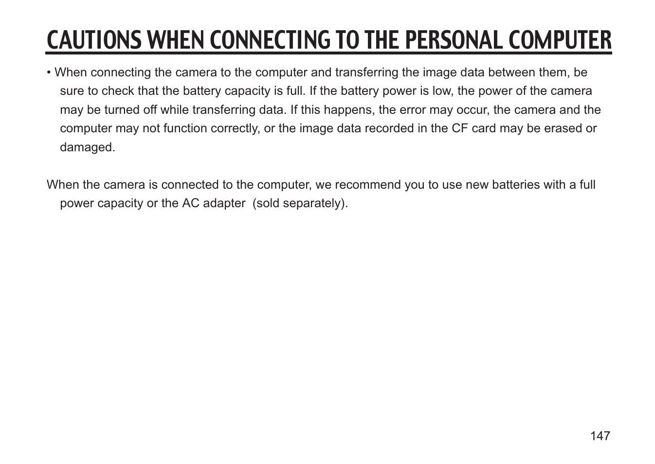 Cautions when connecting to the personal computer | Concord Camera 5330z User Manual | Page 147 / 165