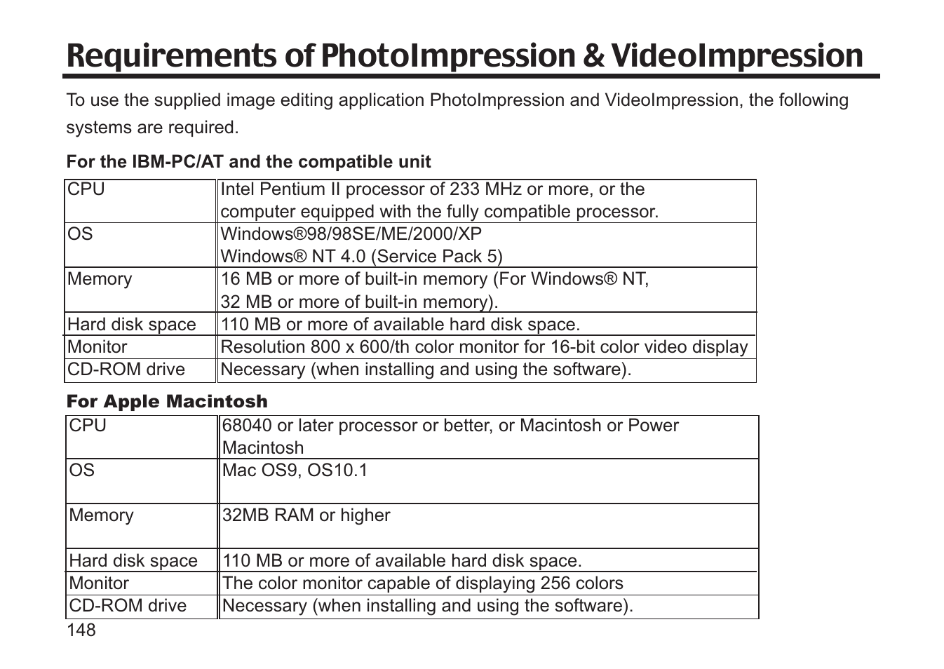 Requirements of photoimpression & videoimpression | Concord Camera 5330z User Manual | Page 148 / 165