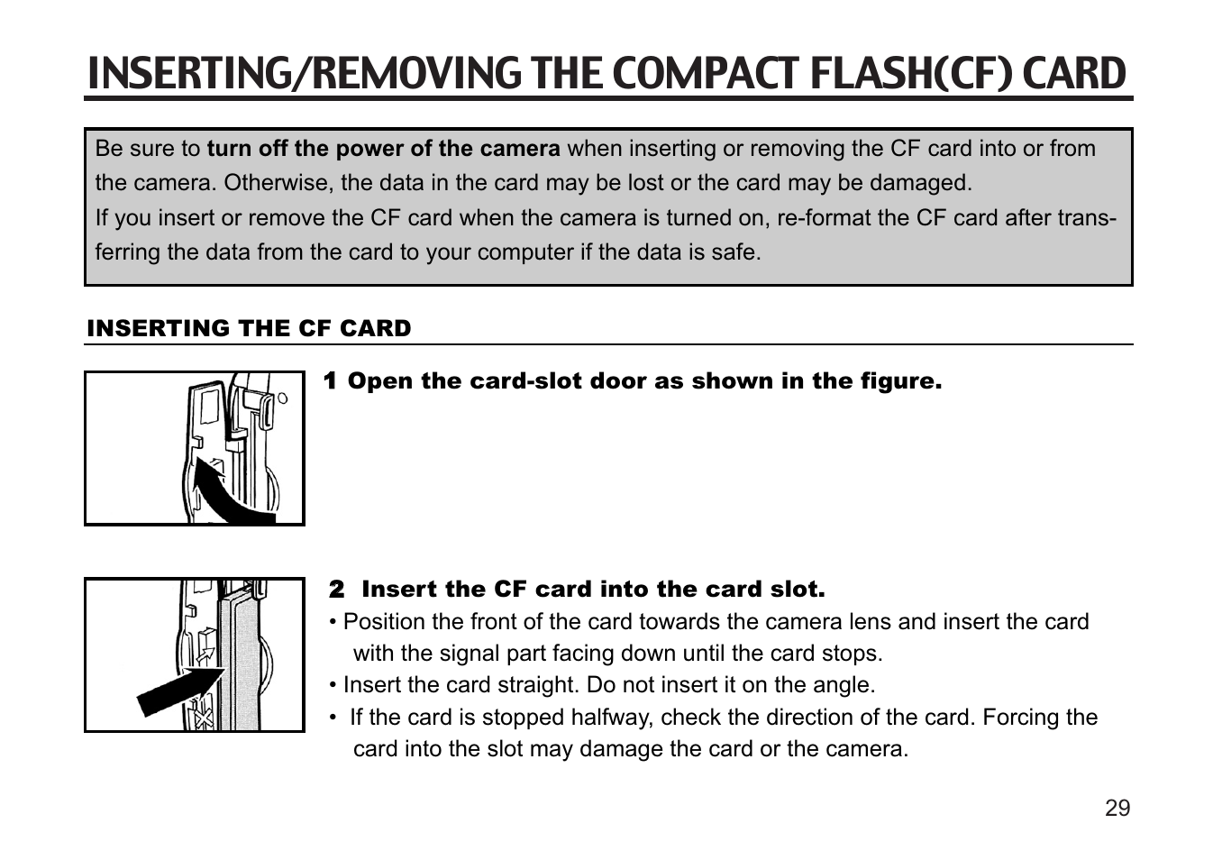 Inserting/removing the compact flash(cf) card | Concord Camera 5330z User Manual | Page 29 / 165