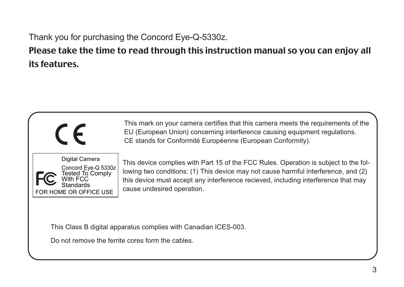 Concord Camera 5330z User Manual | Page 3 / 165