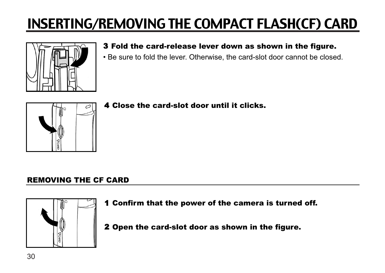 Inserting/removing the compact flash(cf) card | Concord Camera 5330z User Manual | Page 30 / 165