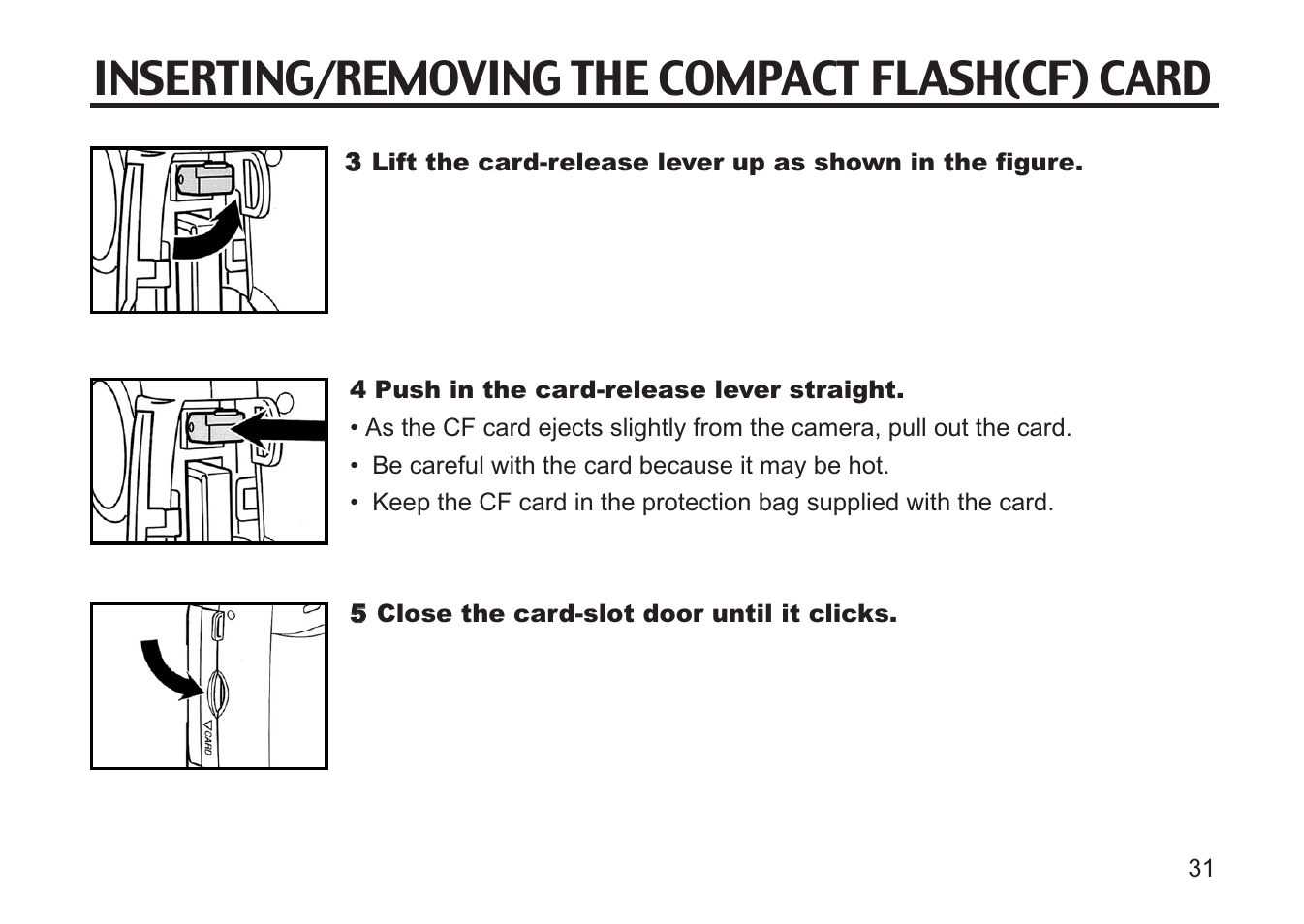 Inserting/removing the compact flash(cf) card | Concord Camera 5330z User Manual | Page 31 / 165