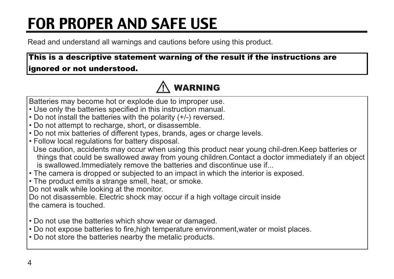 For proper and safe use | Concord Camera 5330z User Manual | Page 4 / 165