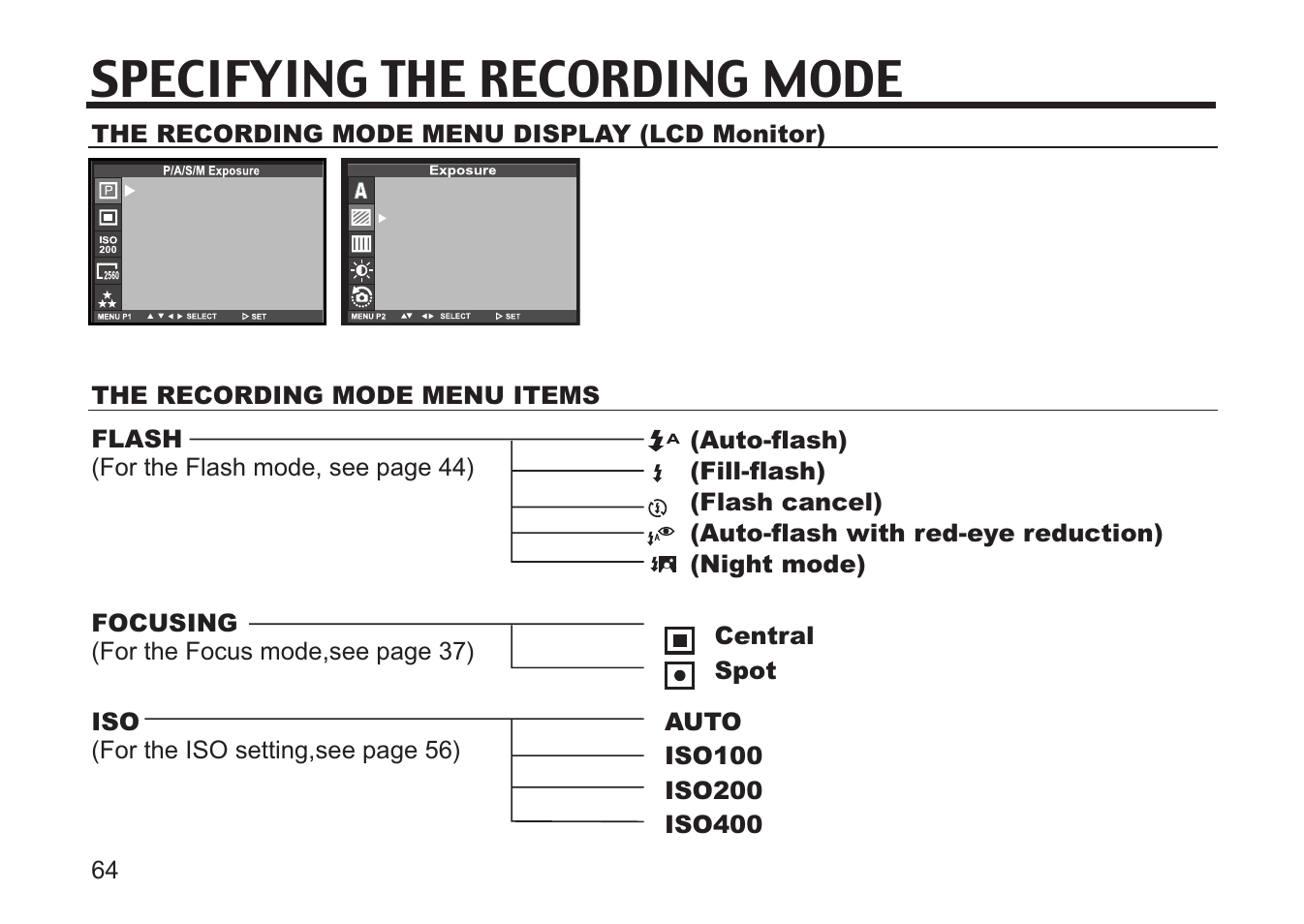 Specifying the recording mode | Concord Camera 5330z User Manual | Page 64 / 165