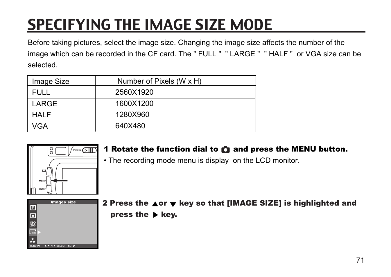 Specifying the image size mode | Concord Camera 5330z User Manual | Page 71 / 165