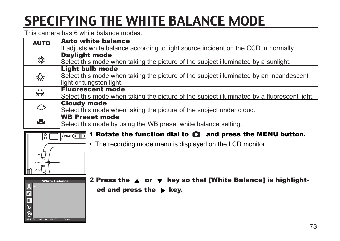 Specifying the white balance mode | Concord Camera 5330z User Manual | Page 73 / 165