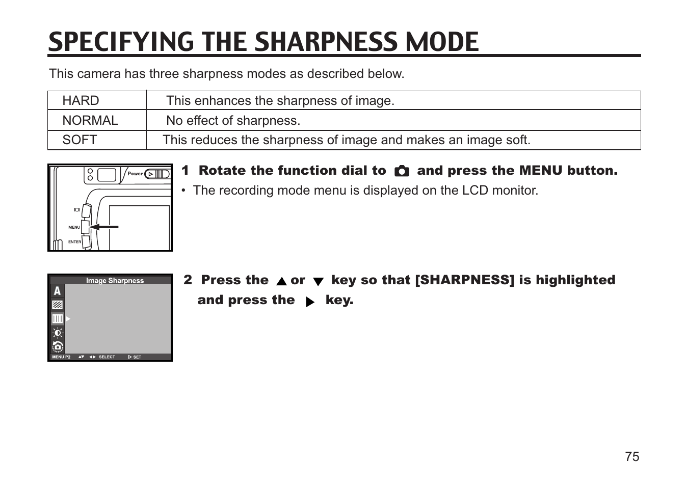 Specifying the sharpness mode | Concord Camera 5330z User Manual | Page 75 / 165