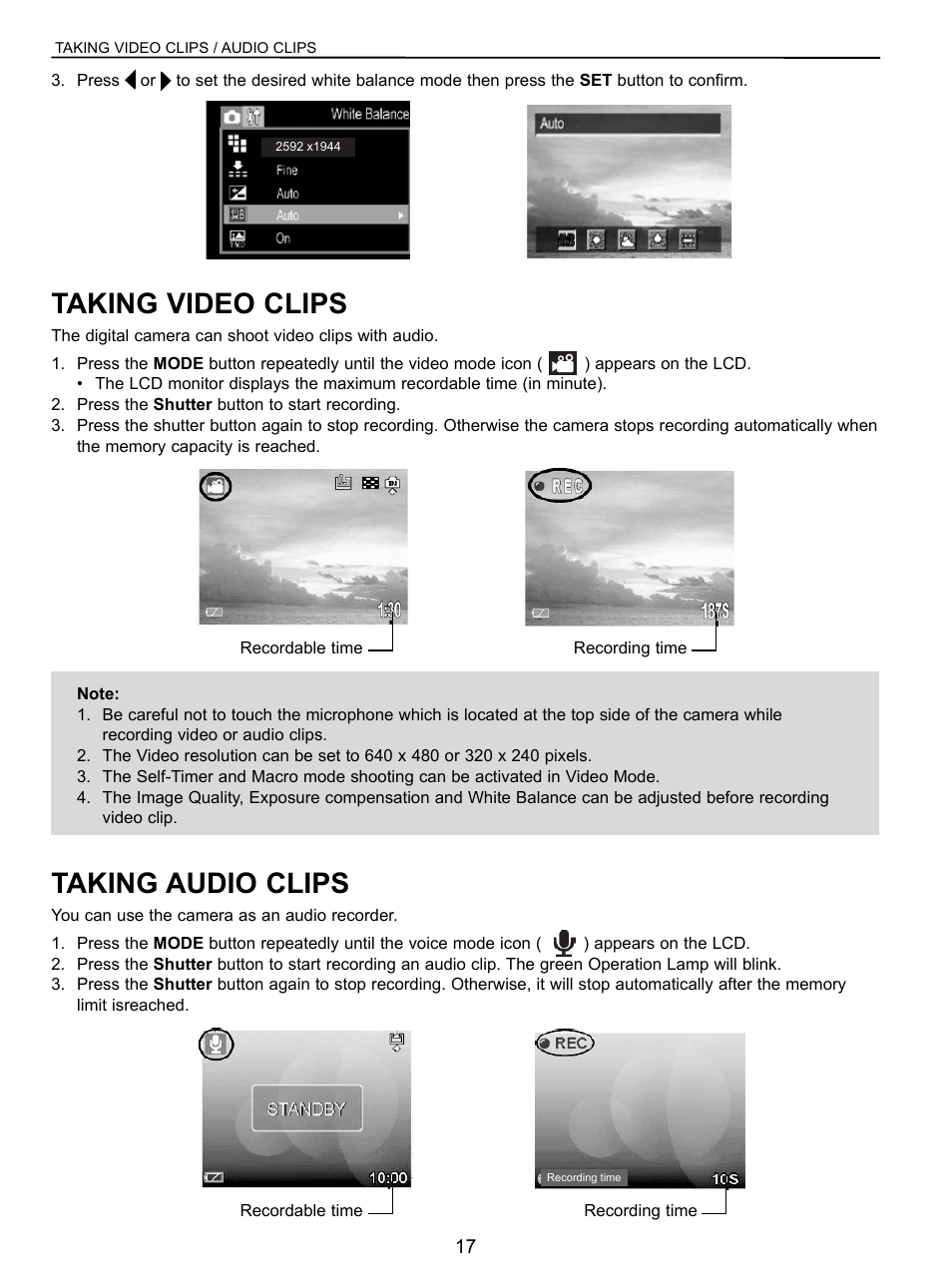 Taking video clips, Taking audio clips | Concord Camera 5040 User Manual | Page 18 / 42