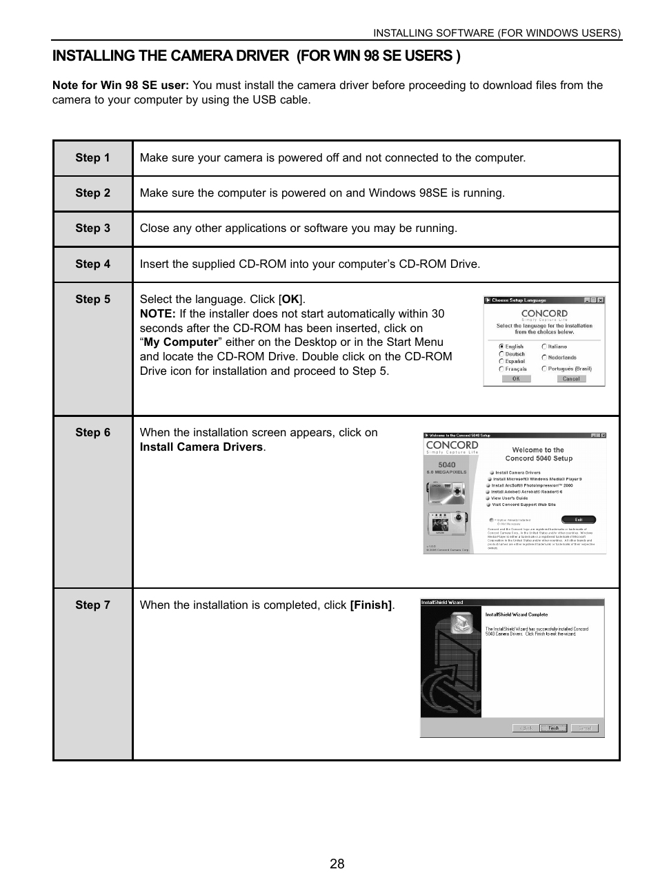 Installing the camera driver | Concord Camera 5040 User Manual | Page 29 / 42