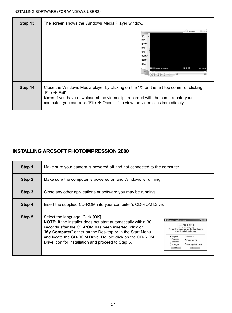 Installing arcsoft photoimpression 2000 | Concord Camera 5040 User Manual | Page 32 / 42