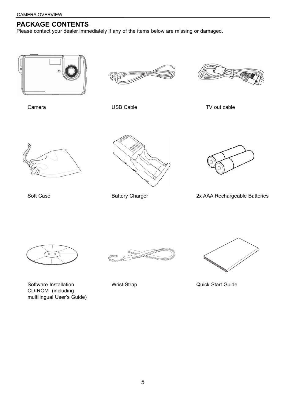 Package contents | Concord Camera 5040 User Manual | Page 6 / 42