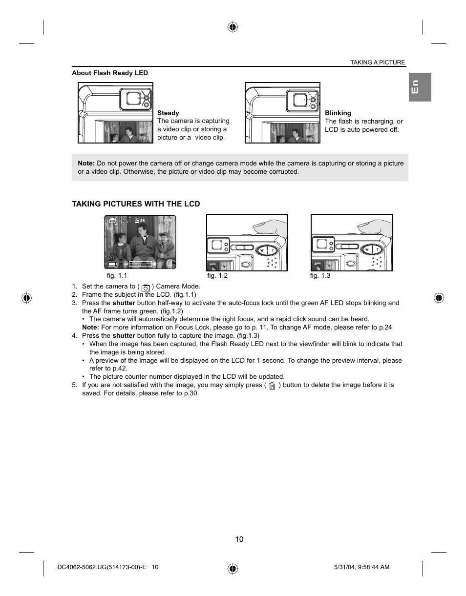Taking pictures with the lcd, Taking a picture | Concord Camera Eye-Q 4062AF User Manual | Page 12 / 75