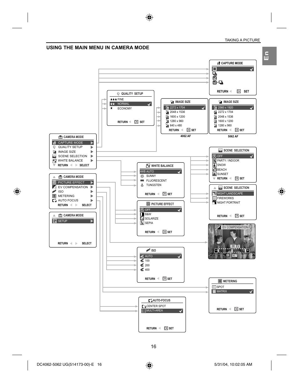 Using the main menu in camera mode | Concord Camera Eye-Q 4062AF User Manual | Page 18 / 75