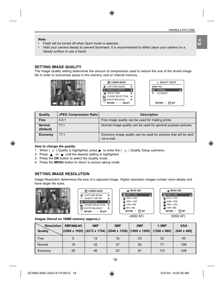Setting image quality, Setting image resolution | Concord Camera Eye-Q 4062AF User Manual | Page 20 / 75