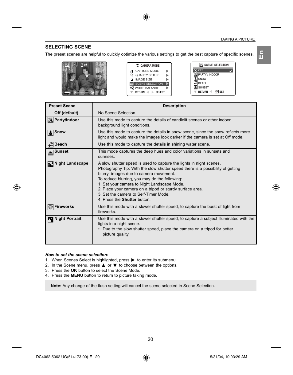 Selecting scene | Concord Camera Eye-Q 4062AF User Manual | Page 22 / 75