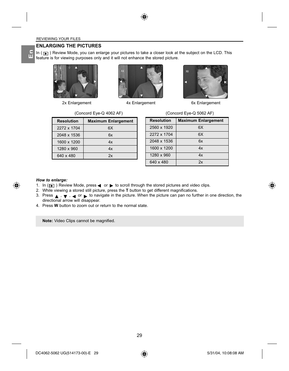 Enlarging the pictures | Concord Camera Eye-Q 4062AF User Manual | Page 31 / 75