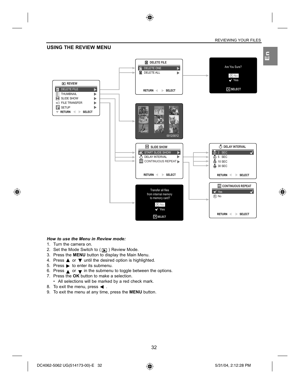 Using the review menu | Concord Camera Eye-Q 4062AF User Manual | Page 34 / 75