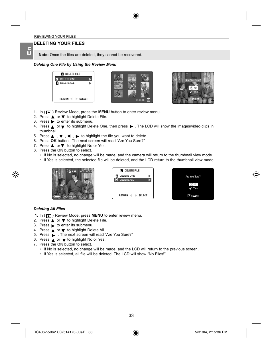 Deleting your files | Concord Camera Eye-Q 4062AF User Manual | Page 35 / 75