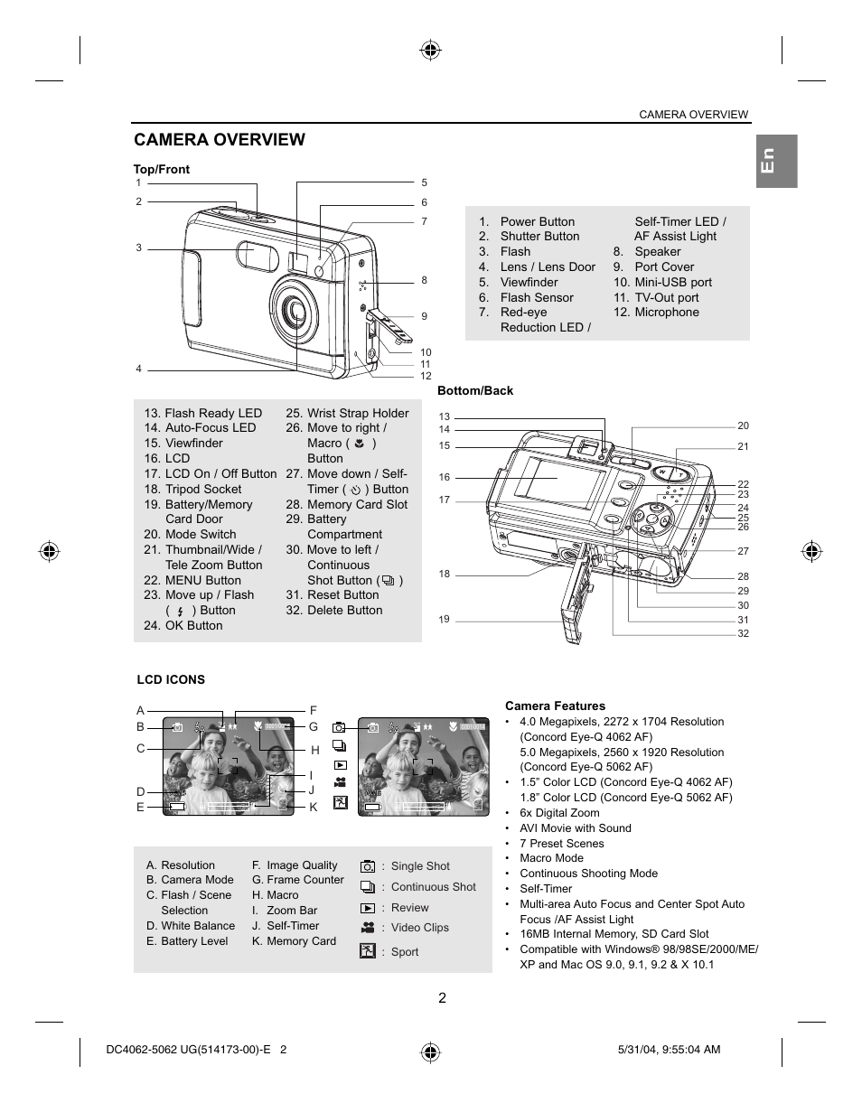 Camera overview | Concord Camera Eye-Q 4062AF User Manual | Page 4 / 75