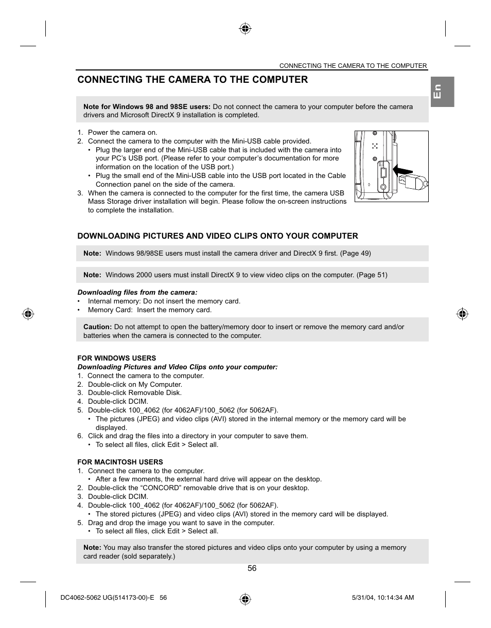 En connecting the camera to the computer | Concord Camera Eye-Q 4062AF User Manual | Page 58 / 75