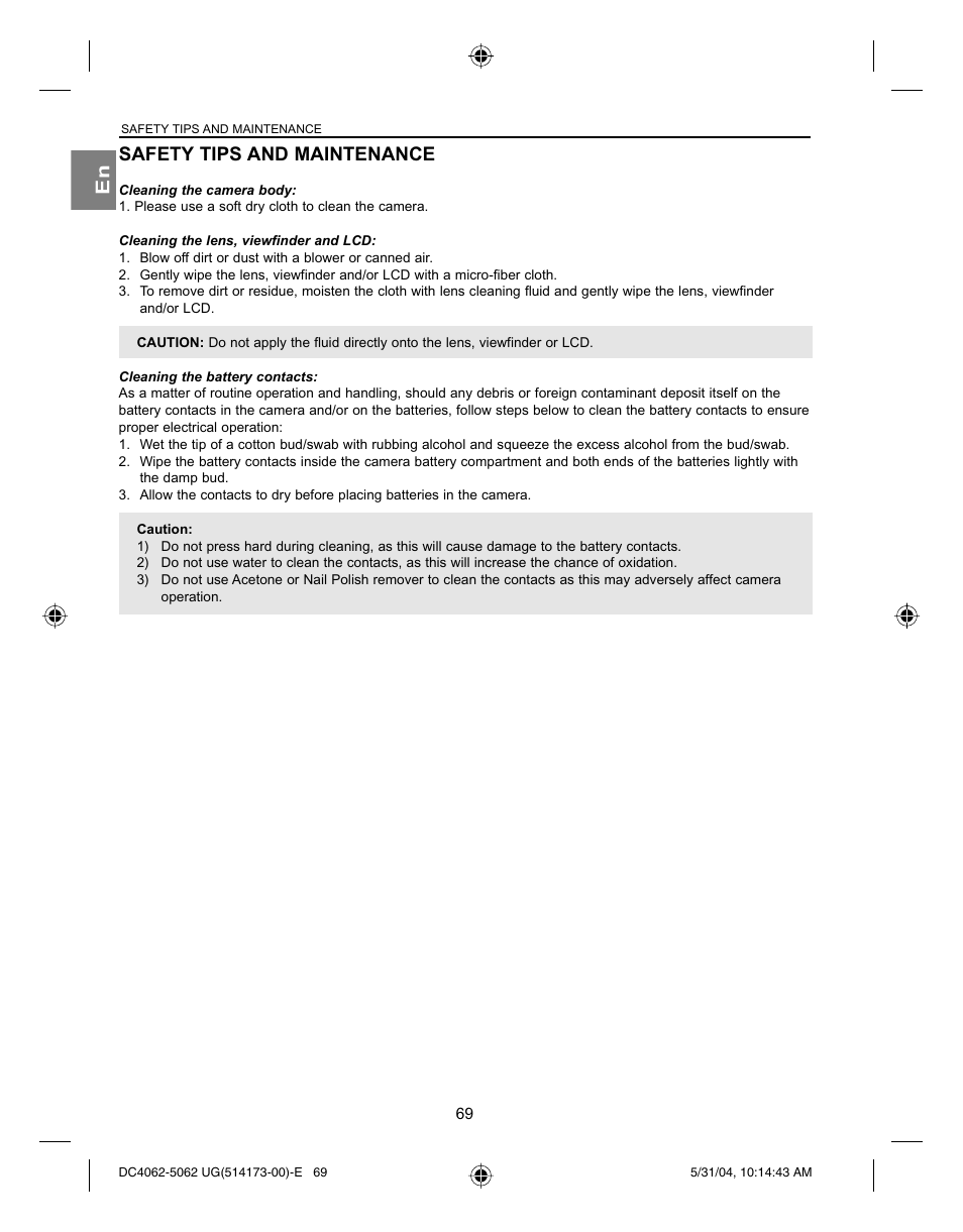 Safety tips and maintenance | Concord Camera Eye-Q 4062AF User Manual | Page 71 / 75