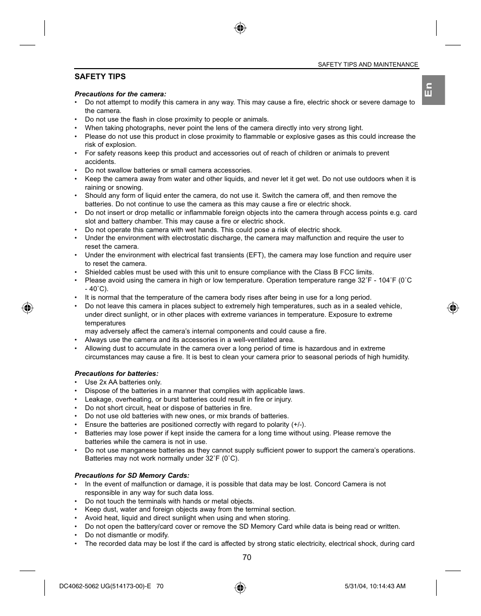 Concord Camera Eye-Q 4062AF User Manual | Page 72 / 75