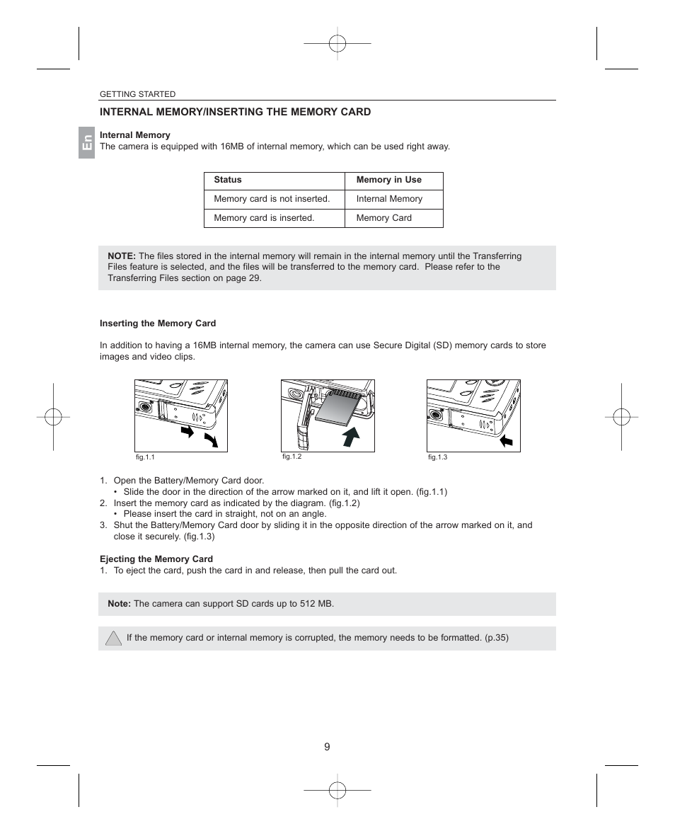 Internal memory/inserting the memory card, Internal memory, Inserting the memory card | Ejecting the memory card | Concord Camera 3341z User Manual | Page 10 / 61