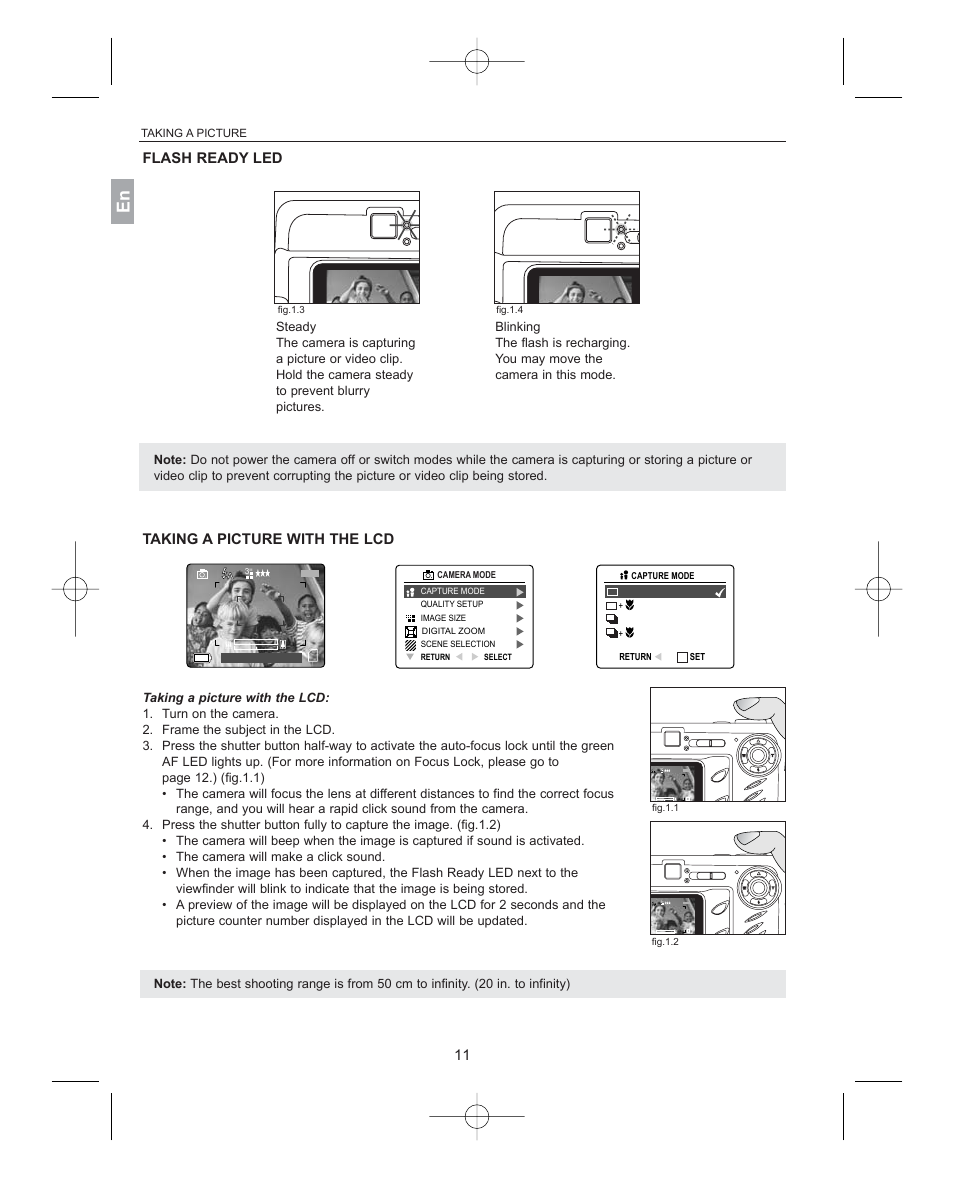 Flash ready led, Taking a picture with the lcd, Taking a picture | Concord Camera 3341z User Manual | Page 12 / 61