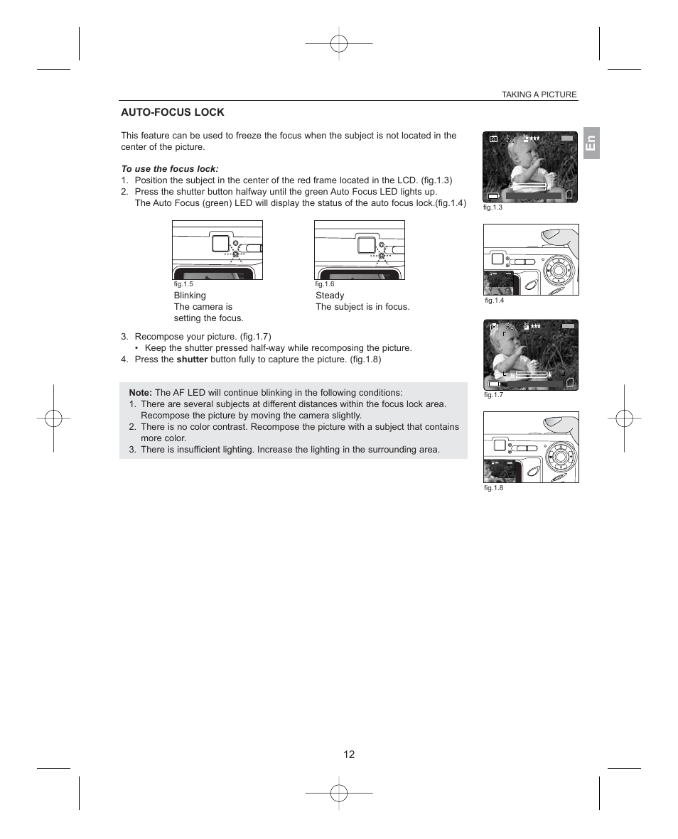 Auto-focus lock, Taking a picture, Fig.1.8 | Concord Camera 3341z User Manual | Page 13 / 61