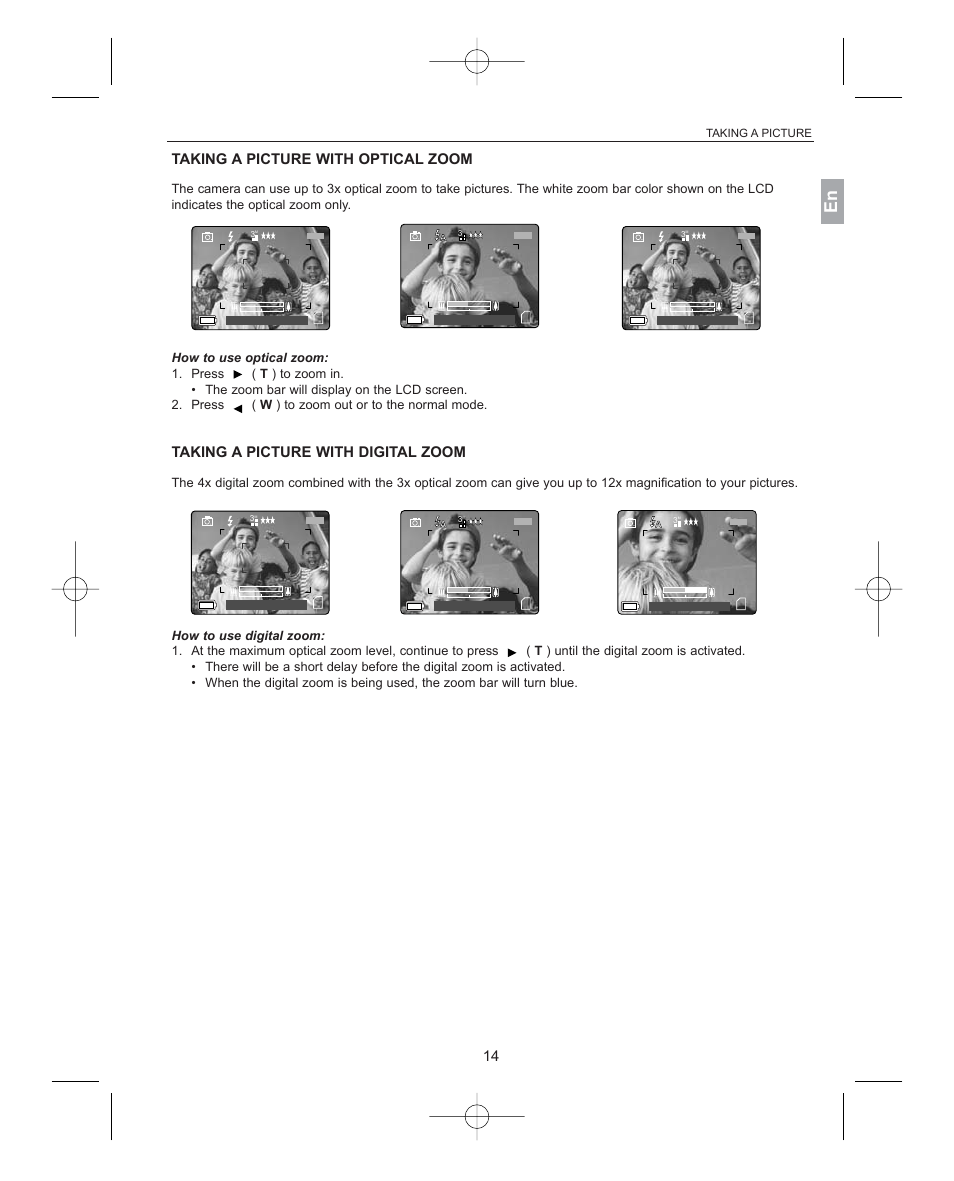 Taking a picture with optical zoom, Taking a picture with digital zoom | Concord Camera 3341z User Manual | Page 15 / 61