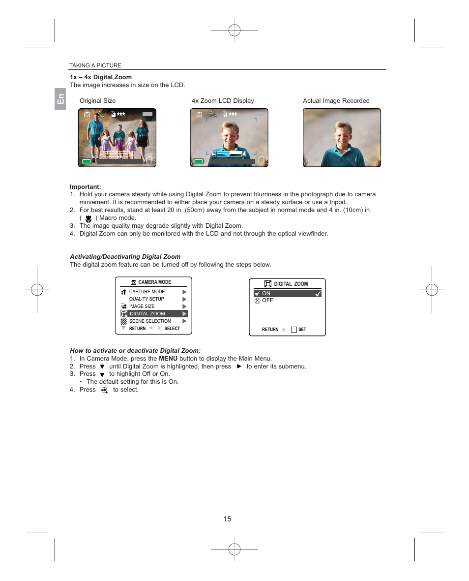 Activating/deactivating digital zoom | Concord Camera 3341z User Manual | Page 16 / 61