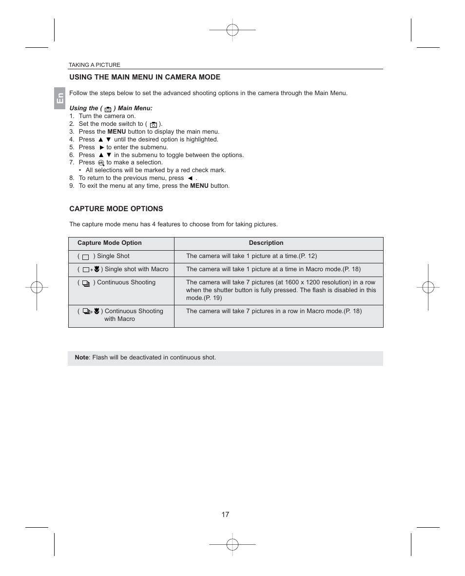 Capture mode options | Concord Camera 3341z User Manual | Page 18 / 61