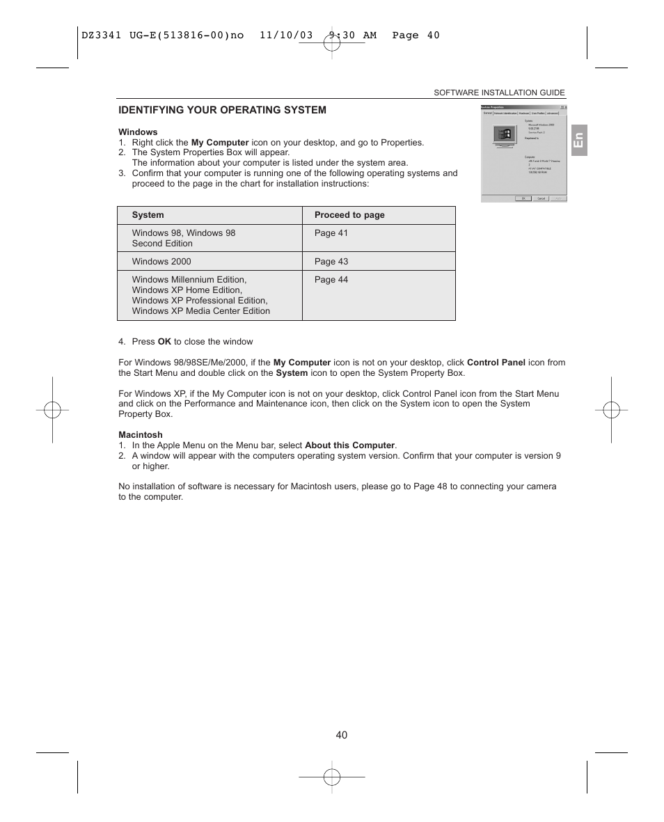 Identifying your operating system | Concord Camera 3341z User Manual | Page 41 / 61
