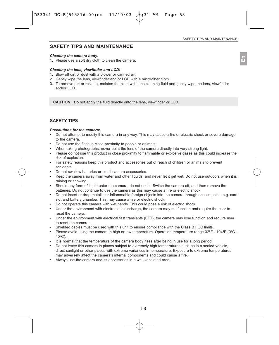 Safety safety tips tips and and maintenance | Concord Camera 3341z User Manual | Page 59 / 61