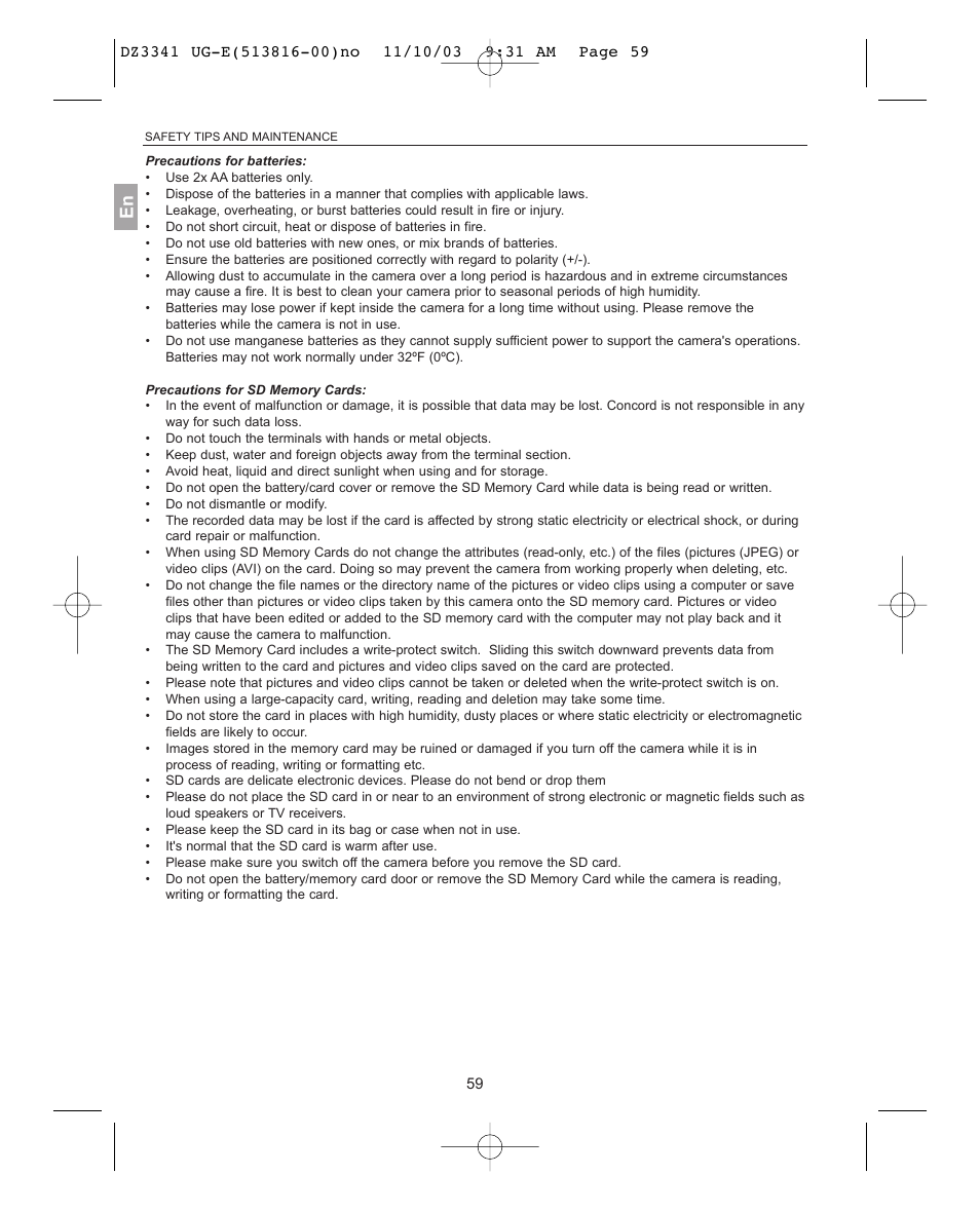 Concord Camera 3341z User Manual | Page 60 / 61