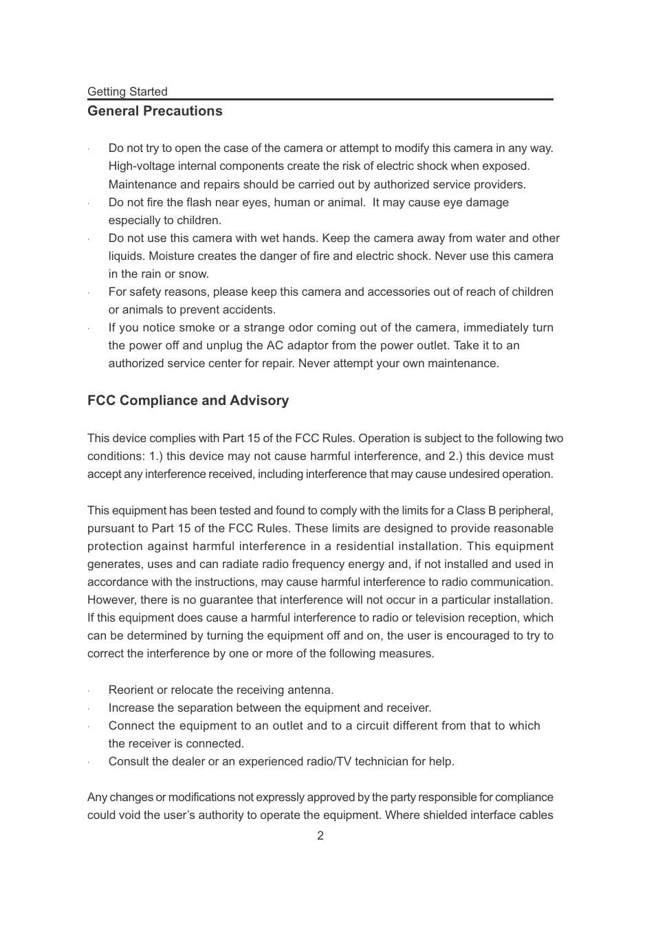 General precautions, Fcc compliance and advisory | Concord Camera 3132z User Manual | Page 7 / 68