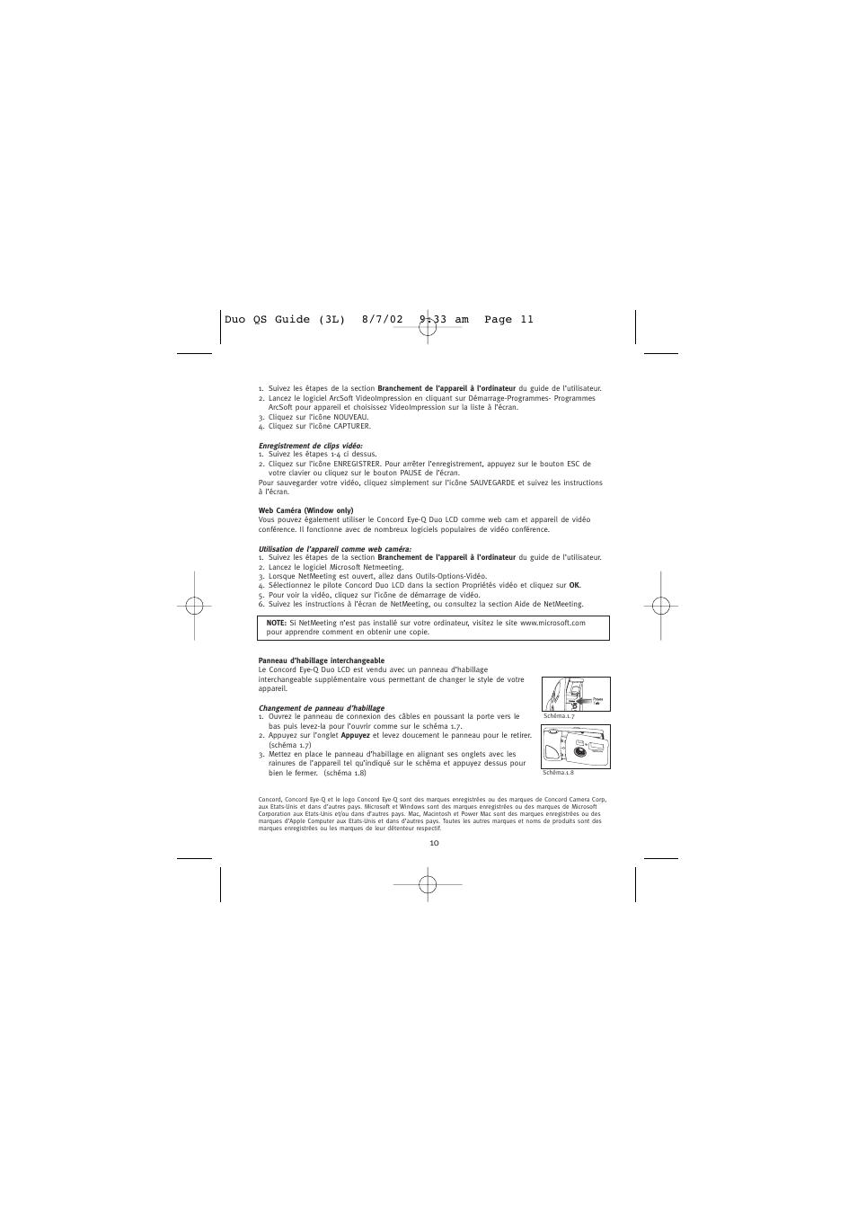 Web caméra (window only), Panneau d’habillage interchangeable | Concord Camera Eye Q Duo 1.3 Mega Pixels Camera User Manual | Page 12 / 18