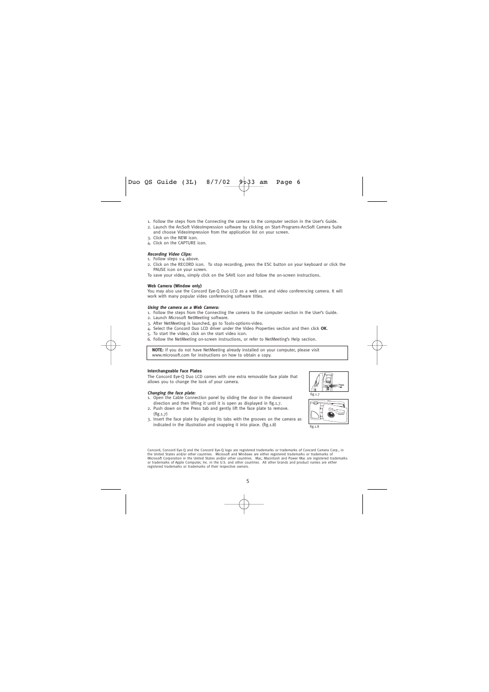 Web camera (window only), Interchangeable face plates | Concord Camera Eye Q Duo 1.3 Mega Pixels Camera User Manual | Page 7 / 18