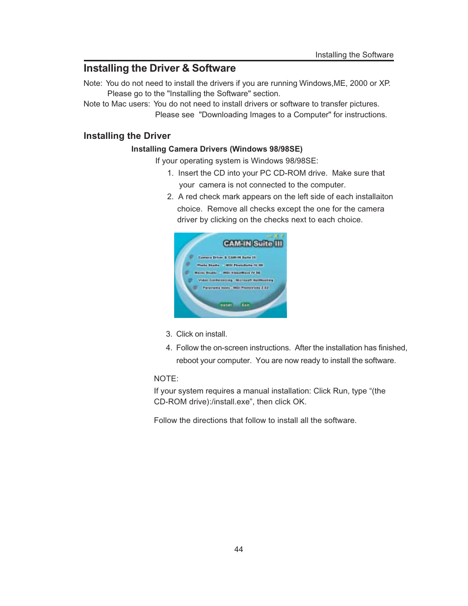 Installing the driver & software | Concord Camera 3103 User Manual | Page 48 / 64