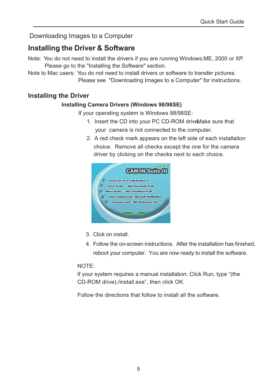 Installing the driver & software | Concord Camera Eye-Q 3103 User Manual | Page 6 / 13