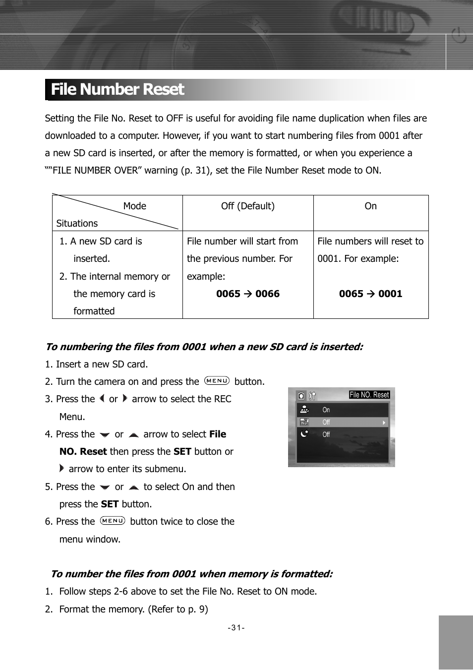 File number reset | Concord Camera 4340z User Manual | Page 34 / 57