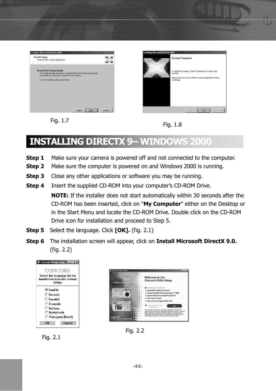 Installing directx 9–windows 2000 | Concord Camera 4340z User Manual | Page 43 / 57