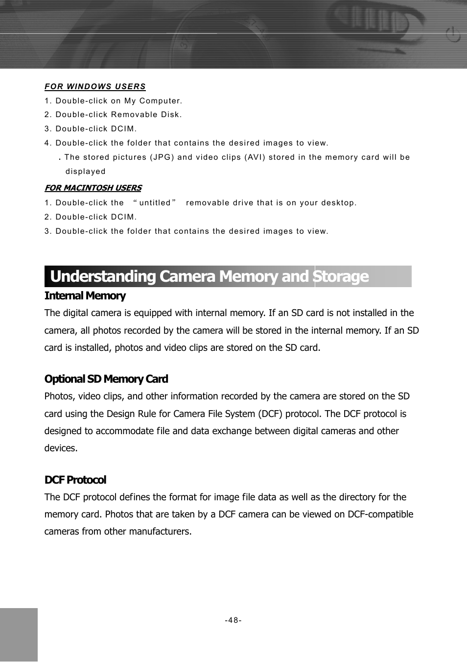Understanding camera memory and storage, Dcf protocol | Concord Camera 4340z User Manual | Page 51 / 57