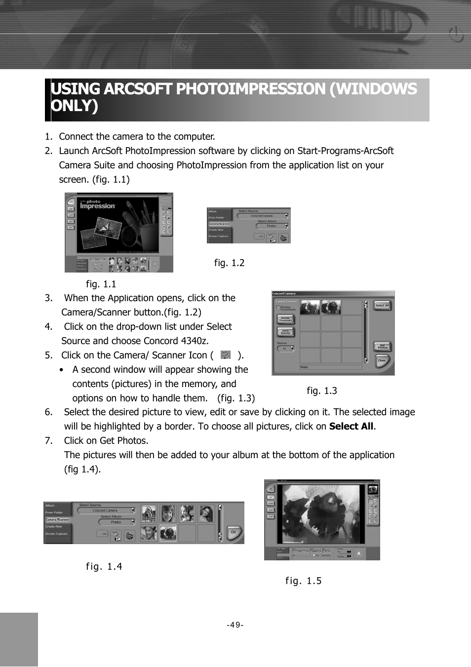 Using arcsoft photoimpression (windows only) | Concord Camera 4340z User Manual | Page 52 / 57