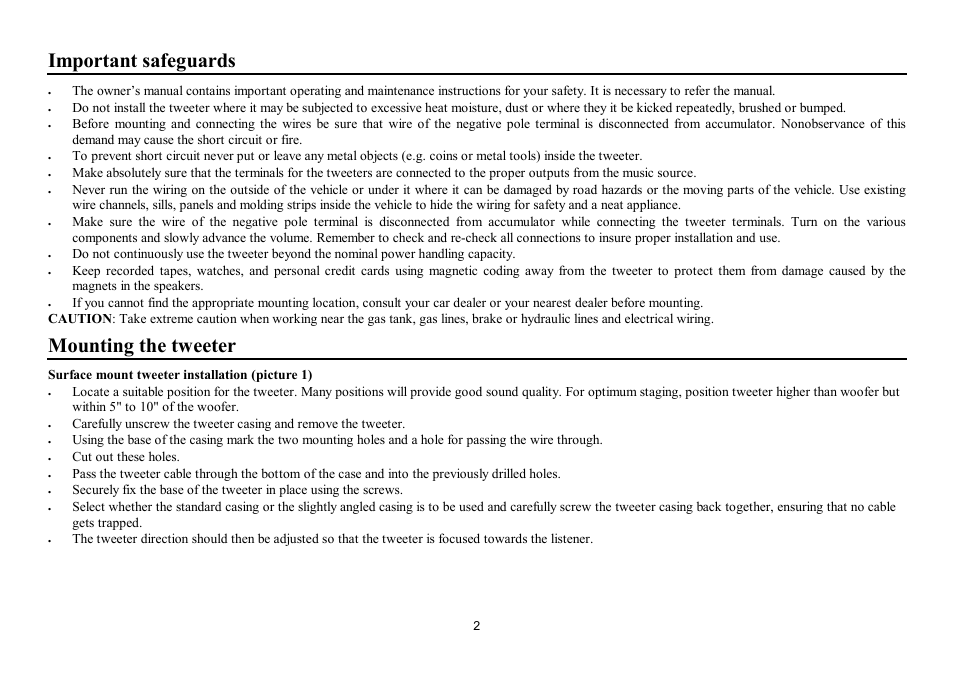Important safeguards, Mounting the tweeter | Hyundai H-CT28 User Manual | Page 2 / 9