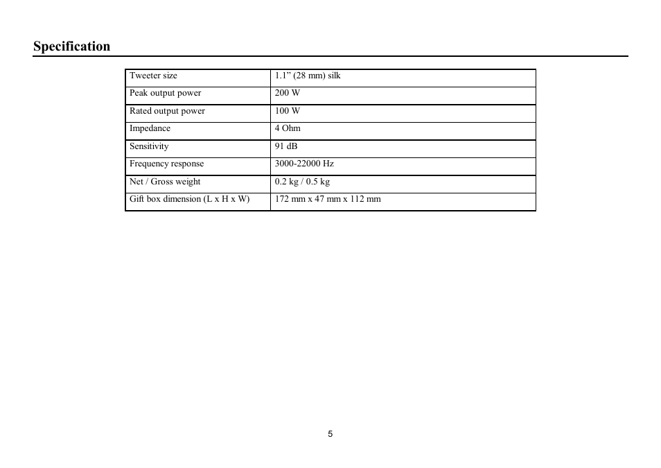 Specification | Hyundai H-CT28 User Manual | Page 5 / 9
