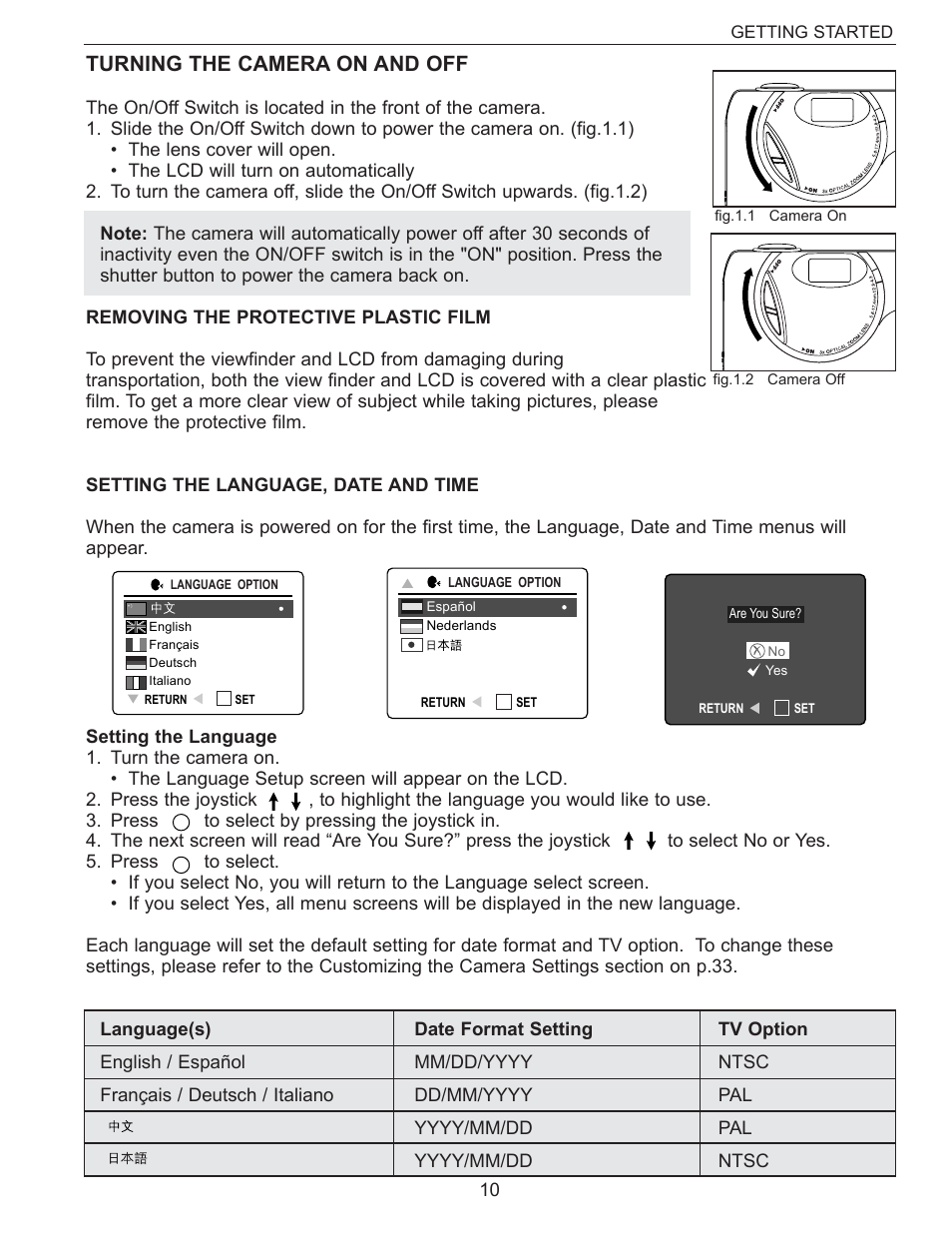 Turning the camera on and off | Concord Camera Eye-Q 3340z User Manual | Page 11 / 66