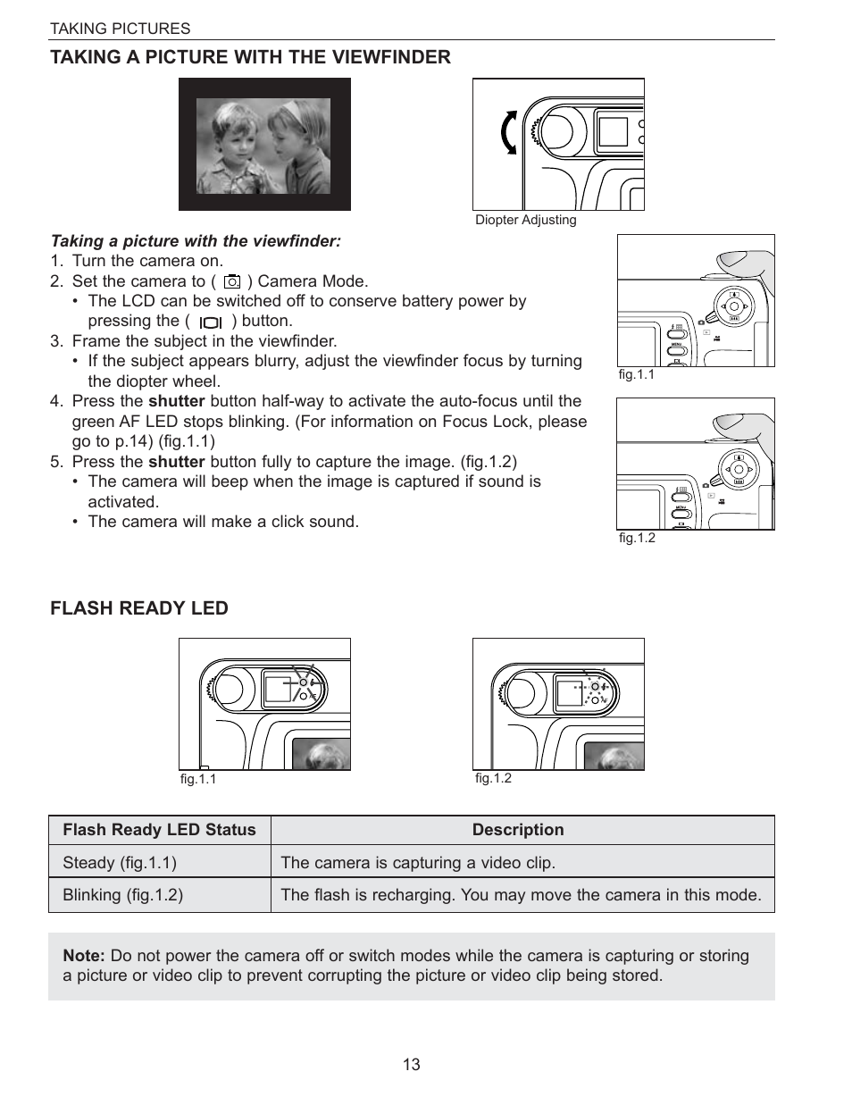 Taking a picture with the viewfinder, Flash ready led | Concord Camera Eye-Q 3340z User Manual | Page 14 / 66