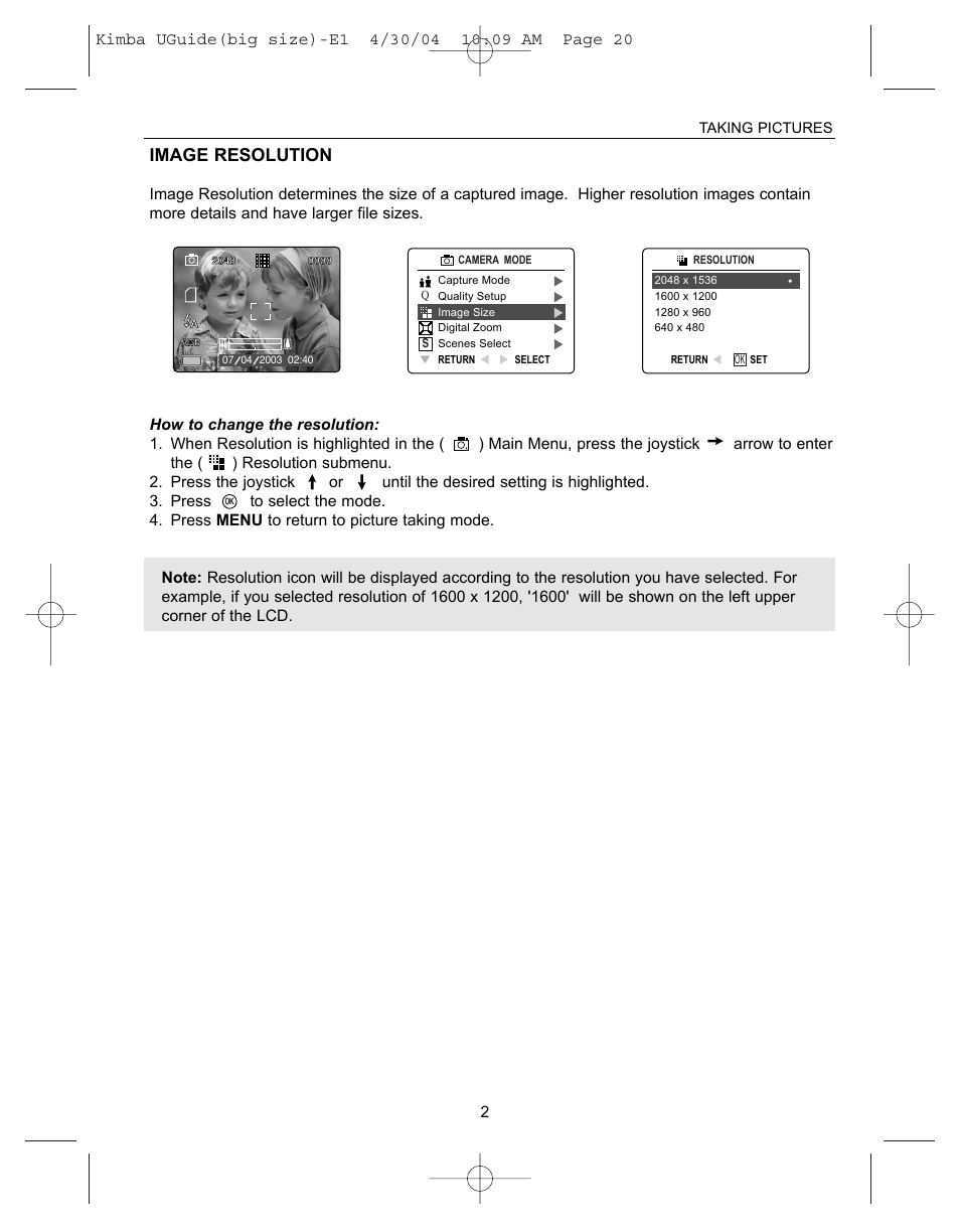 Image resolution, Taking pictures | Concord Camera Eye-Q 3340z User Manual | Page 23 / 66