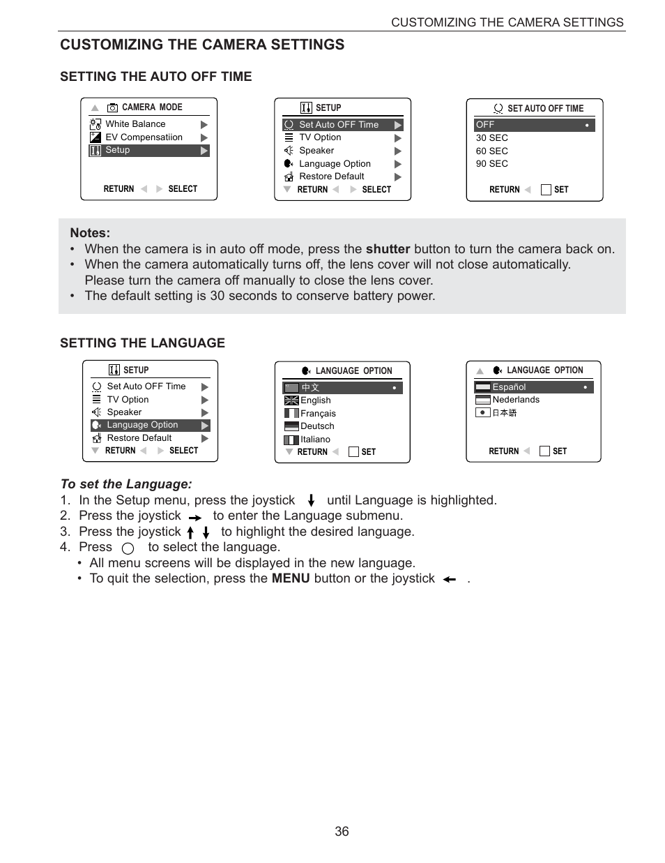 Customizing the camera settings | Concord Camera Eye-Q 3340z User Manual | Page 37 / 66